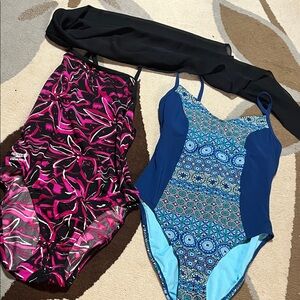 Bundle of 2 swim suits and one black wrap/sarong